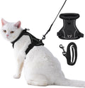 Dotoner Escape Proof Cat Harness and Leash Set Adjustable Soft Mesh Vest for Walking Safe Travel Vet Visit with Reflective Strips for Cats and Kittens(Black-M)