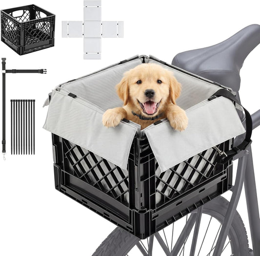 Seeloowy Dog Bike Basket Carrier for Small Dogs,Easy Installation, (up to 15 Lbs), Waterproof, Comfortable Pet Seat Rear Luggage Rack with Safety Straps for Bikes & Bicycles