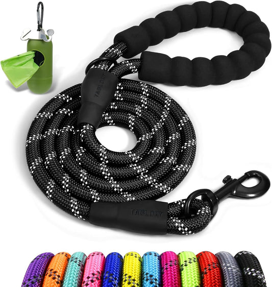 Taglory Rope Dog Leash for Medium Large Dogs, 6 FT Padded Handle, Black