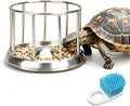 Stainless Steel Turtle Feeder, Multi-Turtle Divided Feeding Dish with Anti-Spill & Anti-Scatter Barrier, Reptile Food Bo