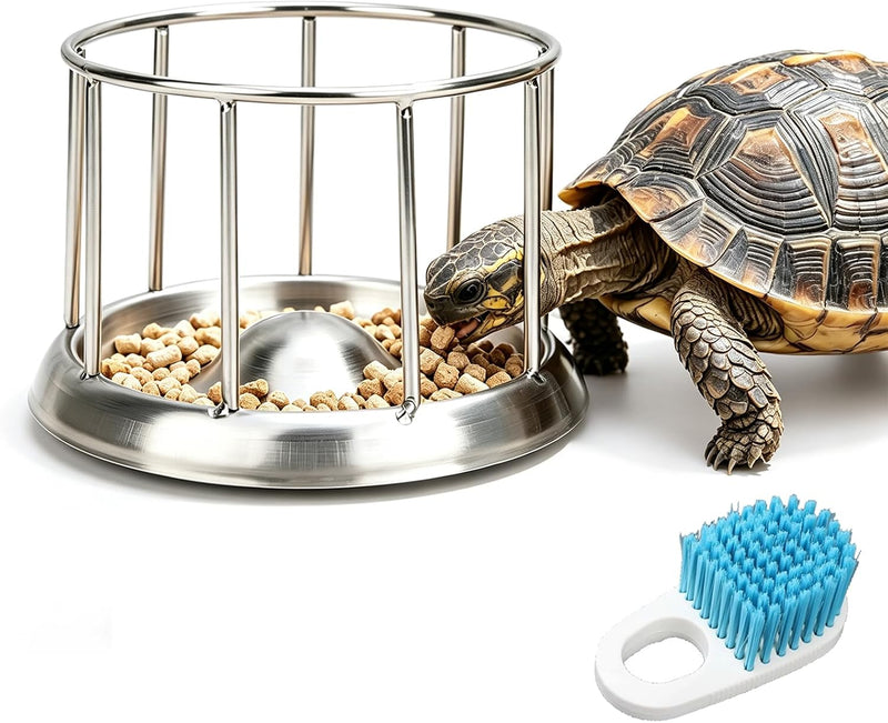 Stainless Steel Turtle Feeder, Multi-Turtle Divided Feeding Dish with Anti-Spill & Anti-Scatter Barrier, Reptile Food Bo