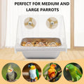 Hypeety Transparent Bird Feeder No Mess Parakeet Feeder for Cage Clear Bird Cage Feeders with Anti-Slip Perch Stainless Steel Food Bowl for Parakeets Parrots Budgies Lovebirds Cockatiels Conures