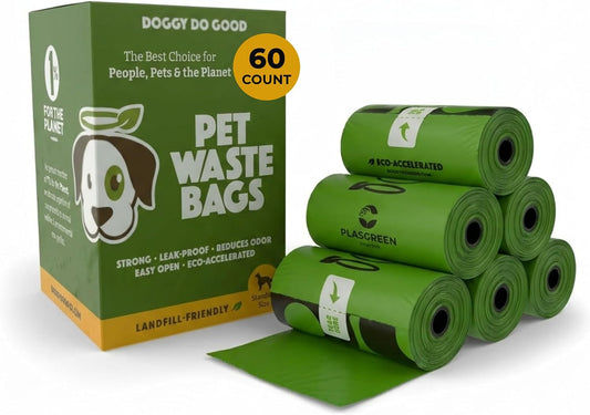 Doggy Do Good - 60 Count, Heavy Duty Poop Bags for Dogs - Standard Size - Dog Waste Bags Made with 50% Recycled Plastic + 15% Biobased Material - Landfill-Friendly, Unscented, Leak-Proof
