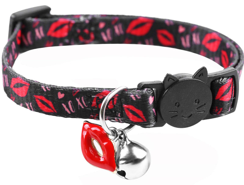 BoomBone Valentines Day Cat Collar Breakaway with Bell and Lip Charm,Puppy Collars for Small Dogs