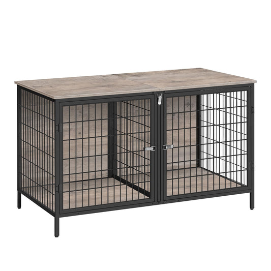 MAHANCRIS Dog Crate Furniture for 2 Dogs, 43.3" Dog Kennel with Removable Divider, Heavy Sturdy Dog Furniture Style Double Cage for Small Medium Dog, Indoor Pet House End Table, Greige DCHG1201