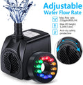 CWKJ Fountain Pump with LED Lights, 220GPH(15W 900L/H) Submersible Water Pump, Durable Outdoor Fountain Water Pump with 
