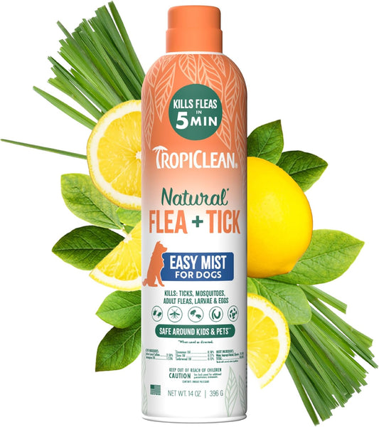 TropiClean Flea Spray for Dogs, Gentle Flea and Tick Prevention, 14oz
