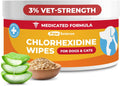 Paw Science 3% Chlorhexidine Wipes for Dogs and Cats - Cleansing Antiseptic, Antibacterial, Antifungal Wipes with Aloe for Skin Infections, Itchy Yeast Paws, Cat Acne