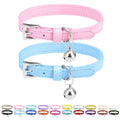 PUPTECK 2 PCS Soft Genuine Leather Cat Kitten Collar with Bells Adjustable for Girl Boy Cats Puppy - Pink, Blue