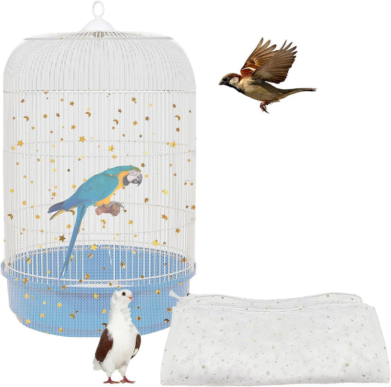 Bird Cage Seed Catcher, 45-90'' Adjustable Cover, Universal Nylon Mesh Net, Skirt Guard Accessories for Parrot Parakeet 