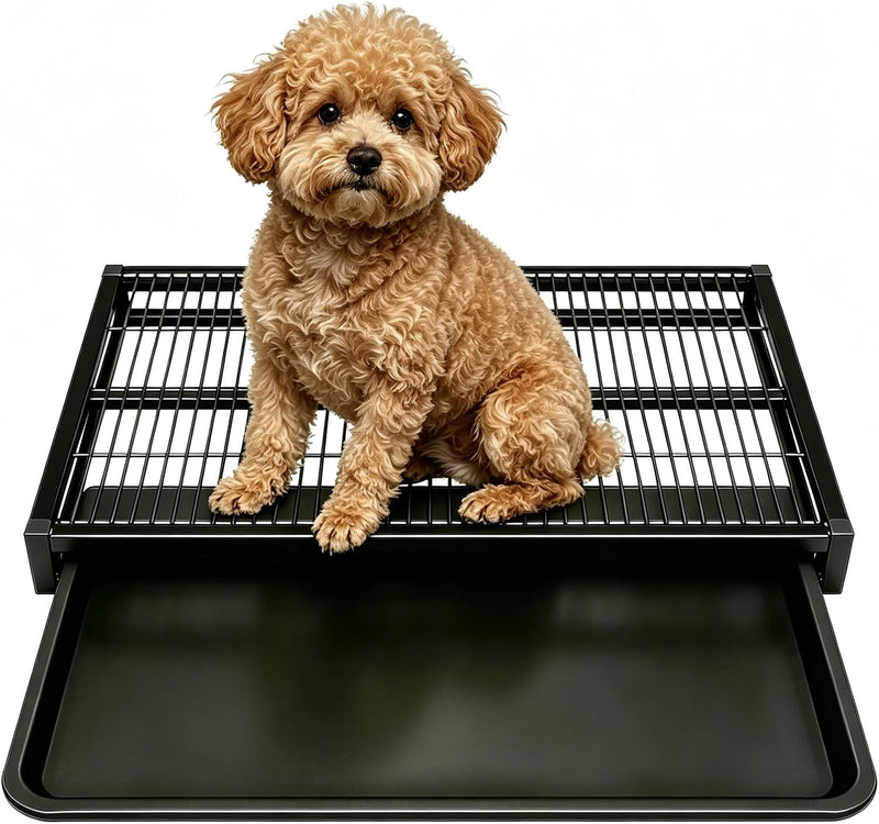 Dog Potty Tray Toilet Pee Pad Holder Dog with Reinforcing Crossbeam Training Tray Metal Pet Litter Box for Indoor Outdoor Easy to Clean Keeps Paws Floors Clean Black S: 21.3 x 14.7 x 3.2 Inch