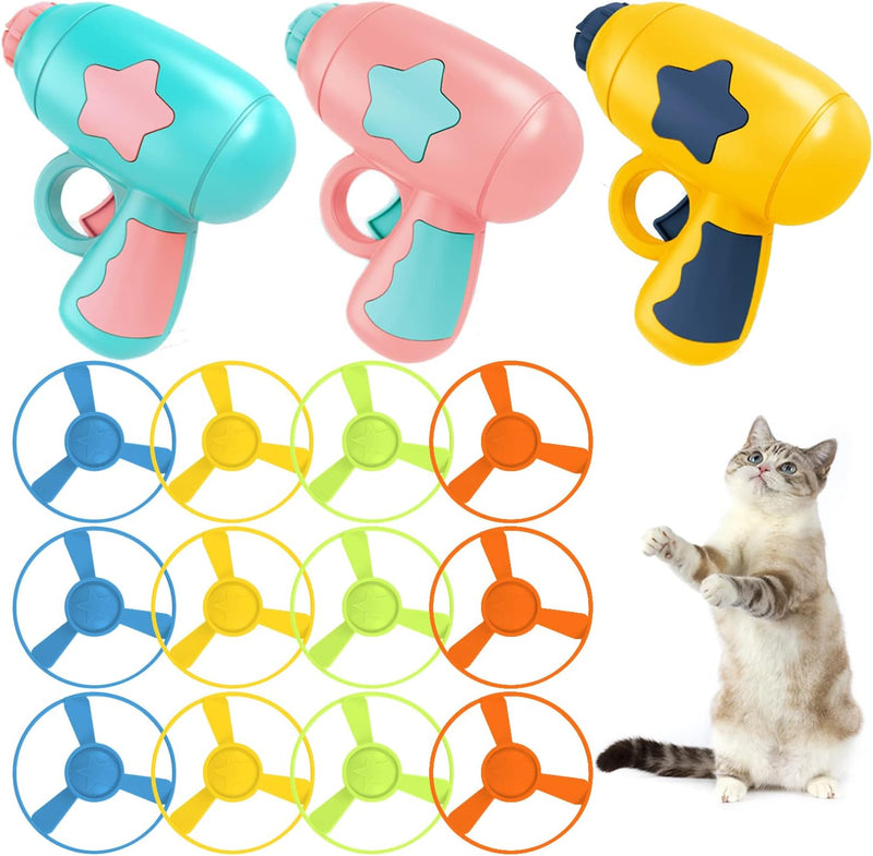 15 Pieces Cat Fetch Toy with Colorful Flying Propellers Set, Cat Playing Tracking Interactive Toys for Kitten Chasing Tr