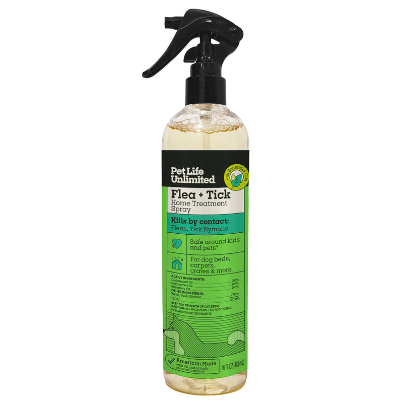 Pet Life Unlimited Flea & Tick Spray for Home, 16 oz, Plant-Based Indoor Prevention and Treatment for Dogs, Kill & Repel Fleas, Ticks & Eggs, Protection for Carpet, Furniture & Bedding