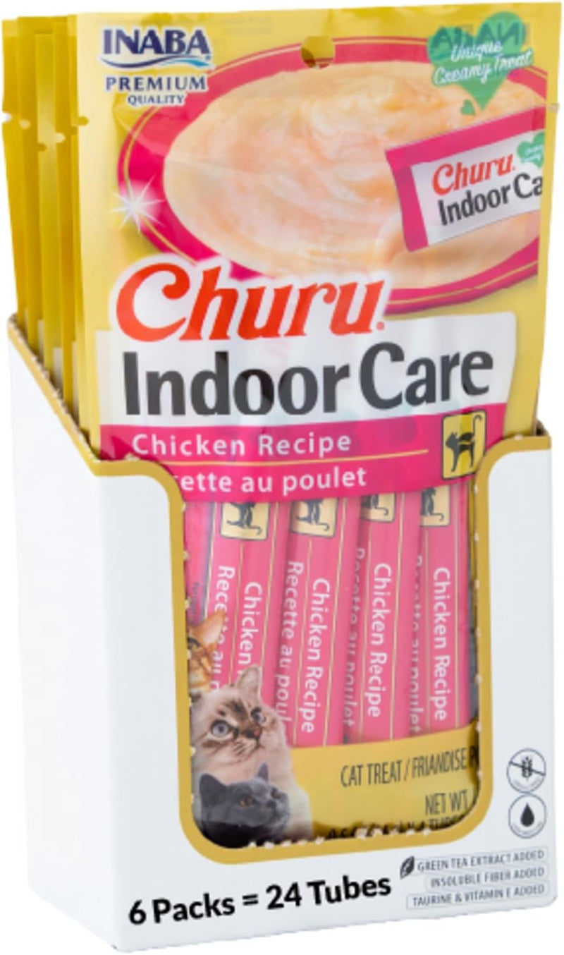 INABA Churu Indoor Care for Hairball Control, Functional Lickable Cat Treat with Taurine & Green Tea Extract, 0.5oz Each