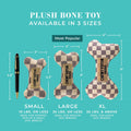 Haute Diggity Dog Chewy Vuiton Bone Plush Squeaky Dog Toy, Soft Durable Designer-Inspired Stuffed Puppy Chew Toys for Small & Medium Dogs, Machine-Washable (Tan Checker) Small