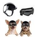 PETLESO Extra Small Dog Helmet and Dog Goggles Set, XS Pet Safety Hat with Ear Holes, Anti-UV Pet Sunglasses, Head & Eyes Protection for Puppy and Adult Cats, Black