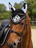 Horse Ear Bonnet for Horses, Animal Print Fly Bonnet with Crystal Edge, Handmade Crochet Fly Veil, Breathable Stretch Ea