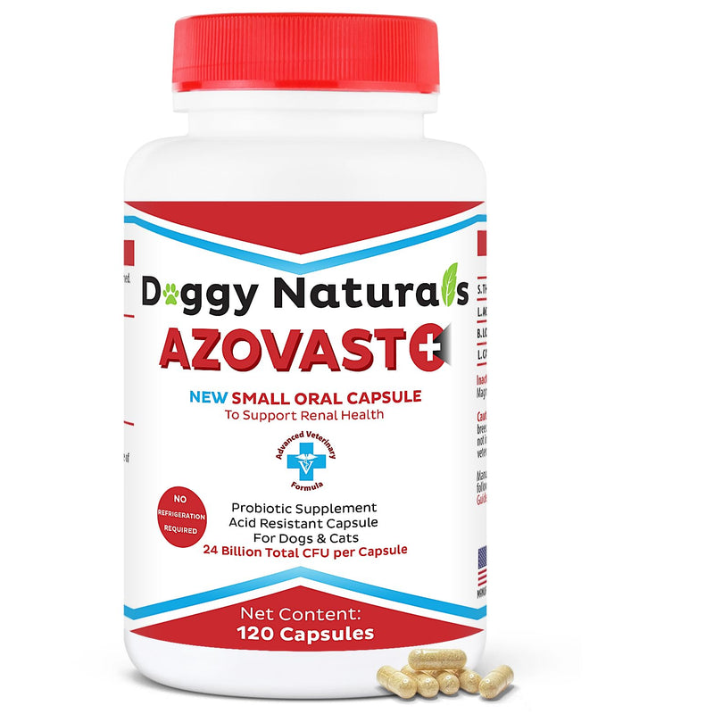 Azovast Plus Kidney Probiotic Supplement for Dogs Cats -24 Billion CFU- NO Refrigeration Required, Help Support Kidney Function, CKD, Manage Renal Toxins, Renal Kidney Support for Pet(U.S.A)(120 Caps)
