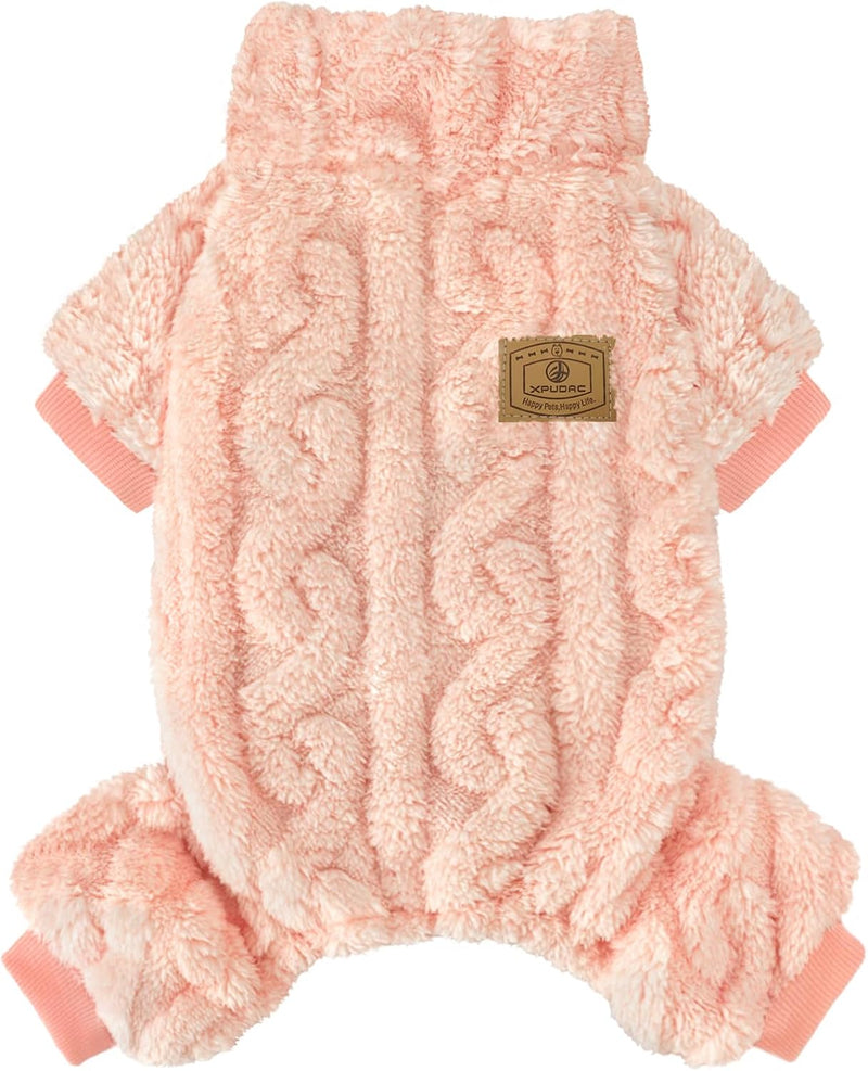 XPUDAC Dog Sweater, Dog Winter Clothes for Small Medium Dogs Girl Boy Fleece Pet Pajamas for Winter Christmas, Peach-Sma