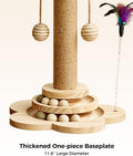 KHALOR Cat Scratching Post for Kittens, 4 in 1 Wooden Cat Scratcher Toy, 17.7" Tall Scratch Post with 2 Level Cat Track Balls, Interactive Feather Toy and 2 Sisal Hanging Balls for Indoor Kittens