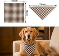 Cotton Linen Dog Bandana 1 Pack, Brown Khaki Gingham Dog Scarf