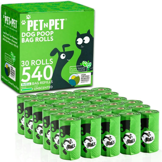 Pet N Pet Dog Poop Bags Rolls, 540 Count, Plant Based, Unscented, Green