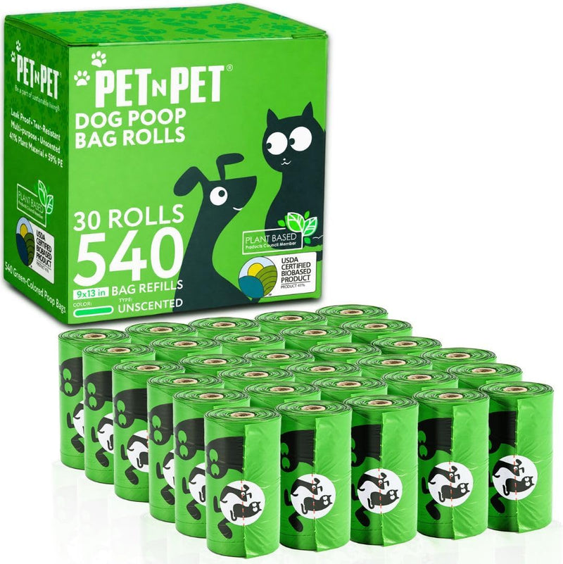 Pet N Pet Dog Poop Bags Rolls, 540 Count, Plant Based, Unscented, Green