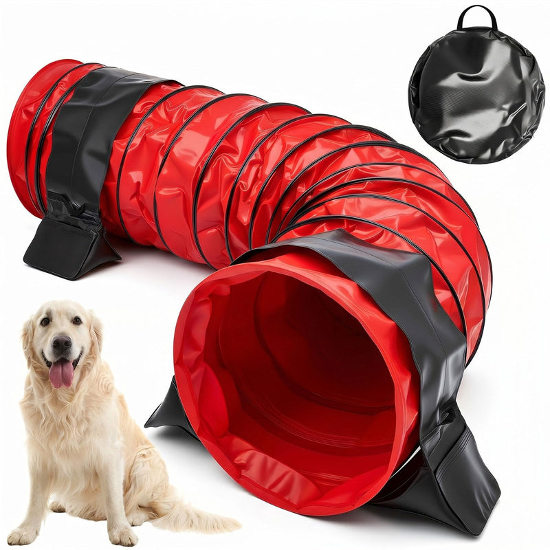 Briwooody 24 in 10 Foot PVC Dog Agility Tunnel with Sandbags Dogs Agility Training Equipment Tunnel with 2 Pack Sandbags, Carry Bag and 4 Ground Spikes for All Medium Large Dogs(Red)