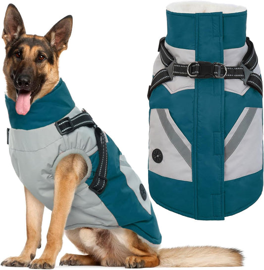 Dog Coat for Large Dogs Waterproof Dog Winter Jacket with Harness Built in