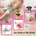 Qubccum 7 Pcs Cat Dog Brush Grooming Kits, Self-Cleaning Slicker Brush, Pet Nail Clipper and File, Flea Comb, Pet Shampoo Bath Brush, Pet Finger Toothbrush, Storage Bag (Pink)
