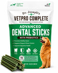 VetPro Complete Dr. Joseph's Advanced Dental Sticks with Prebiotics, 15 Sticks, Cleans Teeth, Freshens Bad Breath, and Supports Gut Health, Target Tartar and Plaque Build Up, Veterinarian Formulated