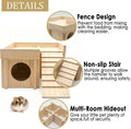 Wooden Hamster Hideout House with Platform, Bowl & Ladder