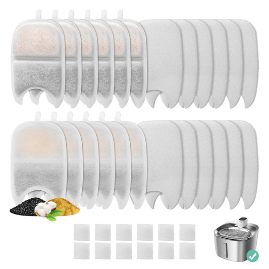 12 Set Replacement Filters & Sponges for 135 fl oz/4L Wilreless Cat Water Fountain, BFLICROY Cat Water Fountain Filters, Triple Filtration Pet Fountain Filter Replacement, Dog Fountain Filter