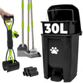 AXINCANAAN 30L Pooper Scooper with Dog Poop Trash Can Outside, Heavy Duty Long Handle Dog Pooper Scooper with Bags, Outdoor Dog Waste Trash Can with Lid, Metal Rake Tray Bin Set for Yard