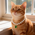 Accesyes Cat Dog Sparkle Jewelry Pearl Collar Puppy Kitten Rhinestone Pendant Adjustable Charm Necklace for Small Pets Wedding Photography 2 Pack (Purple and Emerald Green)
