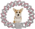 Pink Dog Necklace,Rhinestone Dog Chain Necklace Bling Diamond Cuban Link Dog chainCollars Glitter Puppy Necklace for Dog