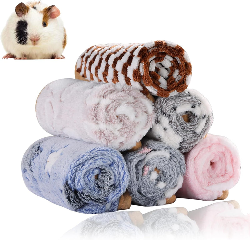 Grddaef Guinea Pig Fleece Blankets 6 Pieces Waterproof & Washable Small Animal Cage Liners Sleep Mat Bedding Pad for Ham