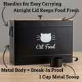 Cat Food Storage Container with Scoop - 15 lb (50 Cup) Capacity Metal Cat Food Container with Airtight Bamboo Lid & Metal Scoop - Airtight Pet Food Storage Containers - 15 lb Treats & Kibble Container