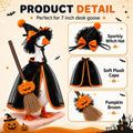 7inch Desk Goose Halloween Outfits, Mini Desktop Goose Clothes with Halloween Witch Hat, Black Cape & Pumpkin Broom Deco
