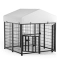 LOVMOR Outdoor Dog Kennel with Roof, Heavy Duty Steel Dog Run Enclosure for Small Dogs, Waterproof Canopy, Double Latch Door, Adjustable Feeding Bowls, Pet Pen for Yard and Patio, 4’L x 4’W x 4.25’H