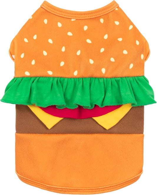 Fitwarm Halloween Dog Hamburger Costume, Funny Clothes for Small Dogs Boy Girl, Pet Fast Food Outfit, Orange