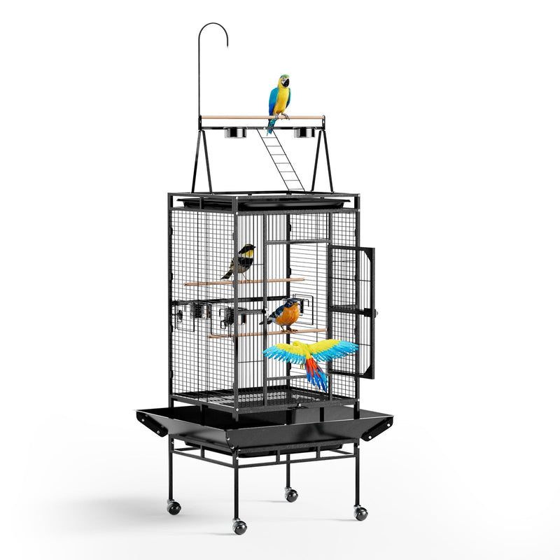 VINGLI 83 Inch Bird Cage with Play Top, Large Wrought Iron Bird Cage with Wheels, Rolling Parakeet Cage with Removable Tray for Cockatiels Lovebird Finches Canaries