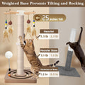 PAROTO Cat Scratching Post, Sisal Cat Tree Tower Scratcher for Indoor Cats Adults with Interactive Toys, Double Ball Track, 2 Mounting Methods, 25 inches