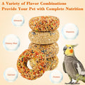 Fhiny 4 PCS Parakeet Treats, Donut Shaped Natural Grain Cockatiel Food with Fruits Vegetables Flowers and Herbs Bird Chew Toys for Parrot Conure Lovebird Training Rewards and Beak Grinding