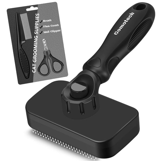 3PCS Cat Grooming Supplies, Cat Brush & Nail Clipper/Trimmer & Flea Comb for Shedding Indoor Cats Essentials Stuff Accessories (Black Grey)