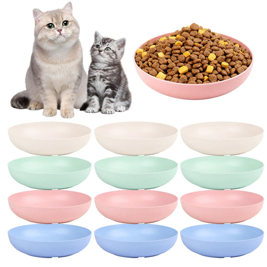 [12 Pack] Cat Dishes Whisker Friendly, Shallow Wide Pet Food and Water Bowl, 5.5 Inch Cat Food Dish, Friendly Wet Feeding Bowl, Durable Wheat Straw Pet Bowls, Pet Plate for Kittens (Indoor/Outdoor)