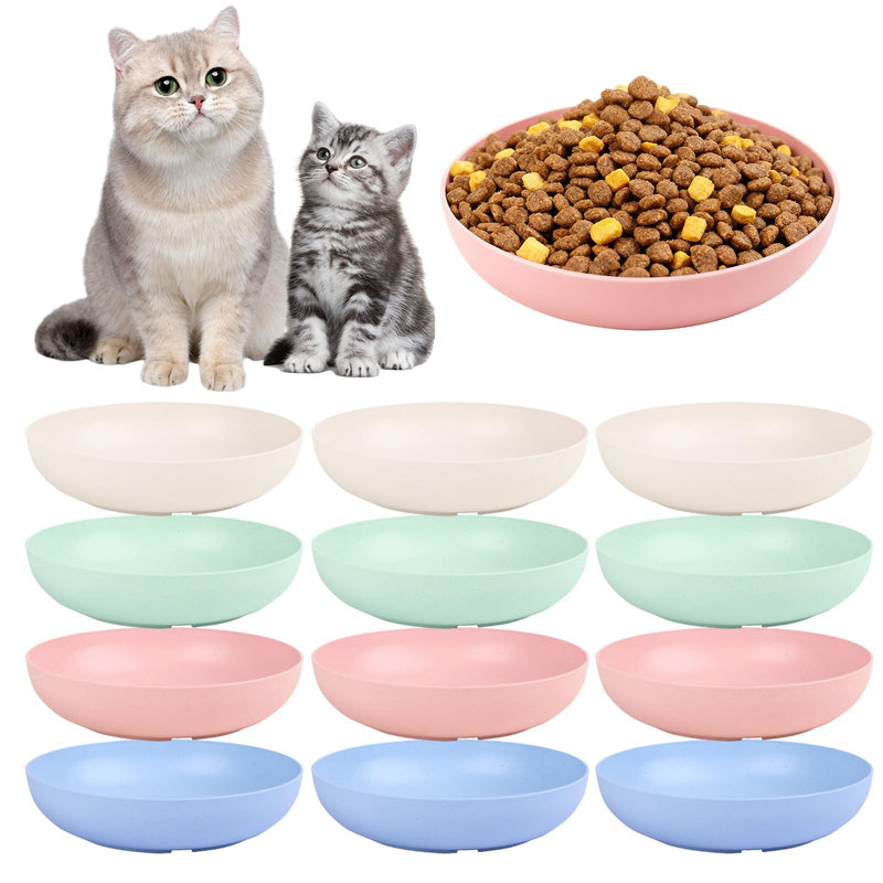 [12 Pack] Cat Dishes Whisker Friendly, Shallow Wide Pet Food and Water Bowl, 5.5 Inch Cat Food Dish, Friendly Wet Feeding Bowl, Durable Wheat Straw Pet Bowls, Pet Plate for Kittens (Indoor/Outdoor)