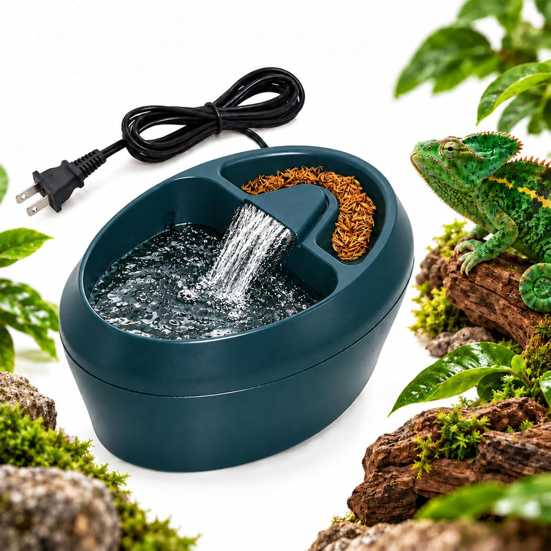 700ml Reptile Waterfall Fountain with Feeder Bowl, Filter and 3-Flow Pump