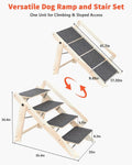 Woodure Foldable Dog Stairs, Convertible 4-Step Wooden Dog Ramp, Cat Step for High Bed Couch Car, Anti Slip Puppy Ladder