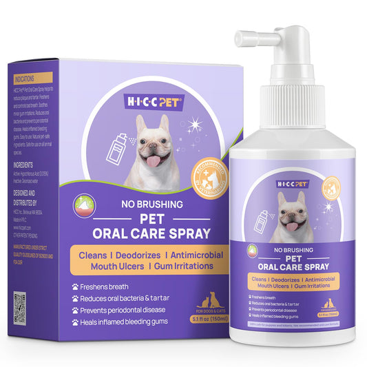 HICC PET Dog Dental Care Spray, Vet-Trusted Breath Freshener & Teeth Cleaning Spray, Eliminate Bad Breath, Support Healthy Gums, Help Reduce Plaque & Tartar, No Brushing, 5.1 Fl Oz